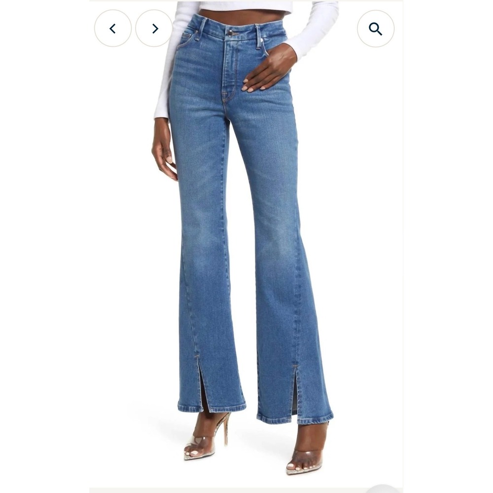 GOOD AMERICAN Good Legs Flare Twisted Sllit Jeans Size 30 High Rise Light Wash